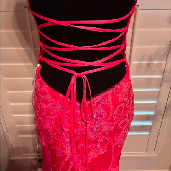 JVN by Jovani Hot Pink Floral One Shoulder Dress size 8 prom dress - Picture 9 of 11